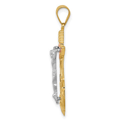 14k Tri-color Diamond-cut w/Textured Mariner's Cross Pendant - 2