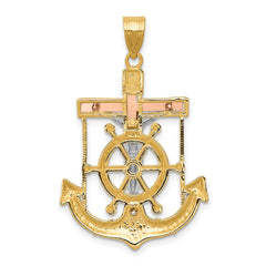 14k Tri-color Diamond-cut w/Textured Mariner's Cross Pendant - 2
