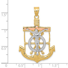 14k Tri-color Diamond-cut w/Textured Mariner's Cross Pendant - 3
