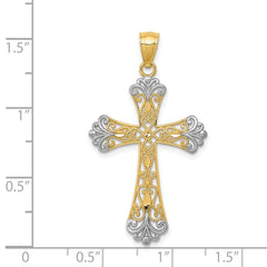 14k w/Rhodium Diamond-cut Cross Pendant - 2