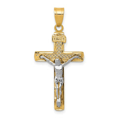 14K Two-tone Diamond-cut Lattice Cross w/Crucifix Pendant - 3