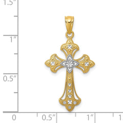 14K w/Rhodium Diamond-Cut Cross Pendant - 3