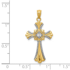 14K w/Rhodium Diamond-Cut Cross Pendant - 4