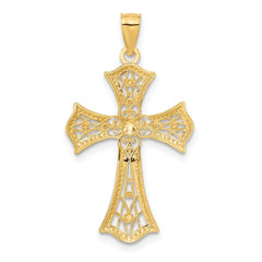 14K w/Rhodium Diamond-Cut Cross Pendant - 2