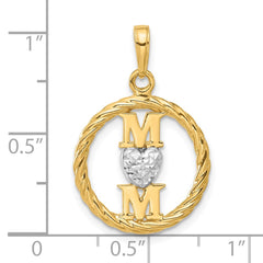 14k and White Rhodium D/C Heart Mom Pendant - 2