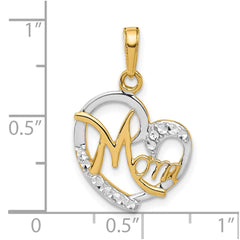14k and White Rhodium D/C Heart Mom Pendant