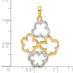 14k and White Rhodium Polished and D/C Flowers Pendant