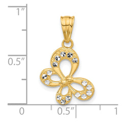 14K and White Rhodium Polished and D/C Butterfly Pendant
