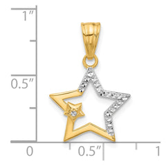 14K and White Rhodium D/C Stars Pendant - 2
