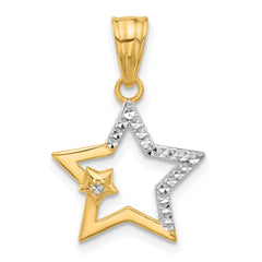 14K and White Rhodium D/C Stars Pendant - 2
