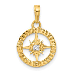 14k and White Rhodium D/C Compass Pendant - 2