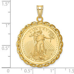 Wideband Distinguished Coin Jewelry 14k Polished Wide Twisted Wire Mounted 1/4oz American Eagle Prong Coin Bezel Pendant
