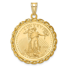 Wideband Distinguished Coin Jewelry 14k Polished Wide Twisted Wire Mounted 1/4oz American Eagle Prong Coin Bezel Pendant