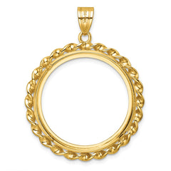 Wideband Distinguished Coin Jewelry 14k Polished Wide Twisted Wire 27.0mm Prong Coin Bezel Pendant
