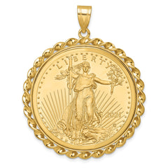 Wideband Distinguished Coin Jewelry 14k Polished Wide Twisted Wire Mounted 1oz American Eagle Prong Coin Bezel Pendant