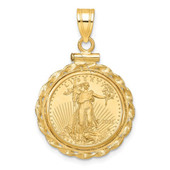 Wideband Distinguished Coin Jewelry 14k Polished Wide Twisted Wire Mounted 1/10oz American Eagle Screw Top Coin Bezel Pendant