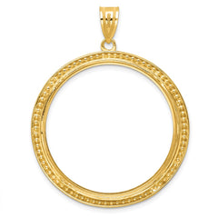 Wideband Distinguished Coin Jewelry 14k Polished and Beaded 32.7mm Prong Coin Bezel Pendant