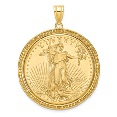 Wideband Distinguished Coin Jewelry 14k Polished and Beaded Mounted 1oz American Eagle Coin Bezel Pendant