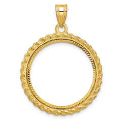 14kw Diamond-cut with Casted Rope 22.0mm Prong Coin Bezel Pendant