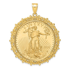 Wideband Distinguished Coin Jewelry 14ky Fancy Diamond-cut Mounted 1oz American Eagle Coin Bezel Pendant