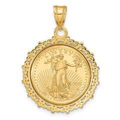 Wideband Distinguished Coin Jewelry 14k Polished Fancy Mounted 1/10oz American Eagle Prong Coin Bezel Pendant - 2