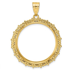 Wideband Distinguished Coin Jewelry 14k Polished Fancy 27.0mm Prong Coin Bezel Pendant - 2