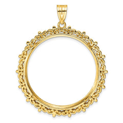 Wideband Distinguished Coin Jewelry 14k Polished Fancy 32.7mm Prong Coin Bezel Pendant - 2