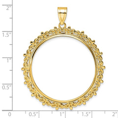 Wideband Distinguished Coin Jewelry 14k Polished Fancy 32.7mm Prong Coin Bezel Pendant - 2