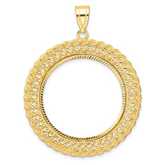 Wideband Distinguished Coin Jewelry 14k Polished and Diamond-cut Heart and Rope 27.0mm Prong Coin Bezel Pendant