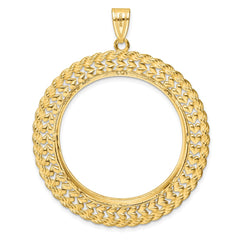 Wideband Distinguished Coin Jewelry 14k Polished and Diamond-cut Heart and Rope 32.7mm Prong Coin Bezel Pendant