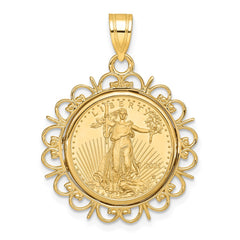 Wideband Distinguished Coin Jewelry 14k Polished Fancy Mounted 1/10oz American Eagle Prong Coin Bezel Pendant