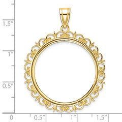 Wideband Distinguished Coin Jewelry 14k Polished Fancy 27.0mm Prong Coin Bezel Pendant