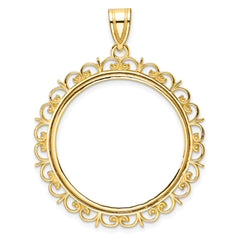 Wideband Distinguished Coin Jewelry 14k Polished Fancy 27.0mm Prong Coin Bezel Pendant