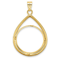 Wideband Distinguished Coin Jewelry 14k Polished and Diamond-cut Lightweight Teardrop 22.0mm Prong Coin Bezel Pendant