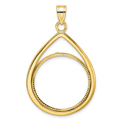 Wideband Distinguished Coin Jewelry 14k Polished and Diamond-cut Lightweight Teardrop 22.0mm Prong Coin Bezel Pendant