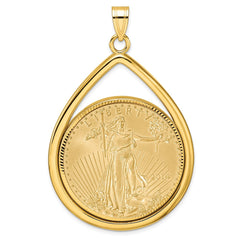 Wideband Distinguished Coin Jewelry 14ky Diamond-cut Lightweight Tear Drop Prong Mounted 1oz American Eagle Coin Bezel Pendant