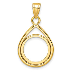 Wideband Distinguished Coin Jewelry 14k Polished Lightweight Teardrop 14.0mm Prong Coin Bezel Pendant