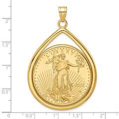 Wideband Distinguished Coin Jewelry 14k Polished Lightweight Teardrop Mounted 1oz American Eagle Prong Coin Bezel Pendant