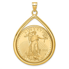 Wideband Distinguished Coin Jewelry 14k Polished Lightweight Teardrop Mounted 1oz American Eagle Prong Coin Bezel Pendant