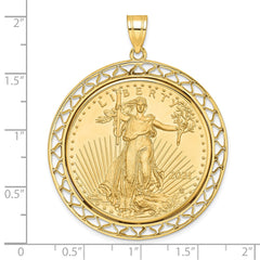 Wideband Distinguished Coin Jewelry 14k Polished Fancy Wire Mounted 1oz American Eagle Prong Coin Bezel Pendant