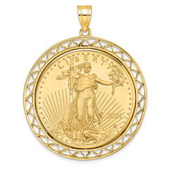 Wideband Distinguished Coin Jewelry 14k Polished Fancy Wire Mounted 1oz American Eagle Prong Coin Bezel Pendant
