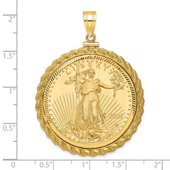 Wideband Distinguished Coin Jewelry 14ky Diamond-cut Casted Rope Screw Top Mounted 1oz American Eagle Coin Bezel Pendant