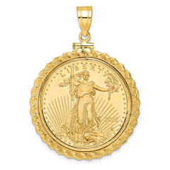 Wideband Distinguished Coin Jewelry 14k Polished Casted Rope Mounted 1/2oz American Eagle Screw Top Coin Bezel Pendant
