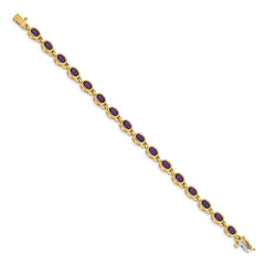 14k Complete Oval Amethyst Bezel-set 7 inch Bracelet