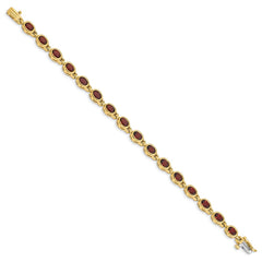 14k Complete Oval Garnet Bezel-set 7 inch Bracelet