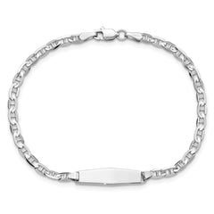 14k White Gold Polished Solid Chain/Solid Plate Anchor Link Soft Diamond Shape 19.5x5.5mm Plate 7 inch ID Bracelet