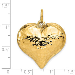 14K Polished and Hammered 3-D Heart Pendant - 5