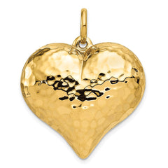 14K Polished and Hammered 3-D Heart Pendant - 5