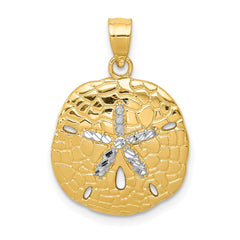 14K with White Rhodium Polished Diamond-Cut Sand Dollar Pendant - 2