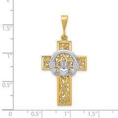 14k Two-tone Claddagh Cross Pendant - 5